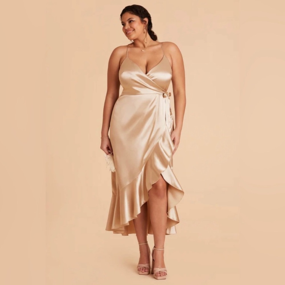 Elegant Satin Wrap Dress in Gold
